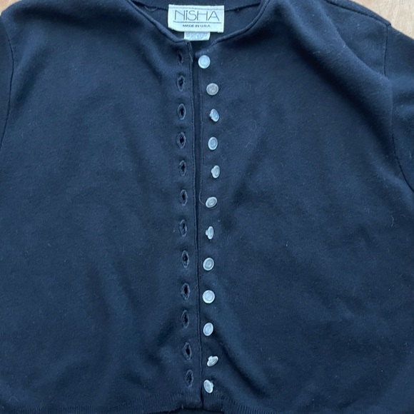 80’s Vintage Nisha Black 100% Cotton Cardigan Large - Picture 2 of 5